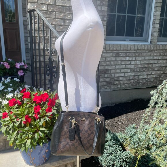 COACH MINETTA SATCHEL CROSSBODY SIGNATURE MONOGRAM WOMEN'S BAG Brown Black - Picture 2 of 16